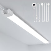 LED linear light fixture with accessories on a gray background